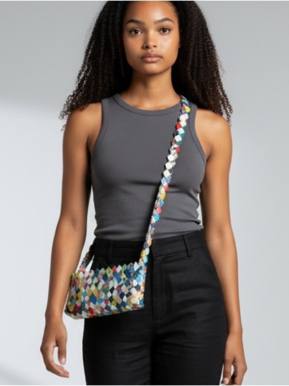 Nahui Ollin Green Candy Wrapper Shoulder Bag Woven Recycled Eco Purse